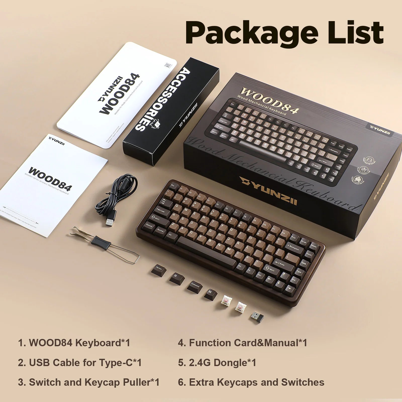 YUNZII WOOD84 Wireless Mechanical Keyboard, 75% Walnut RGB Backlit Wooden Keyboard, Tray Mount Hot-swap PBT Keycaps for Mac/Win