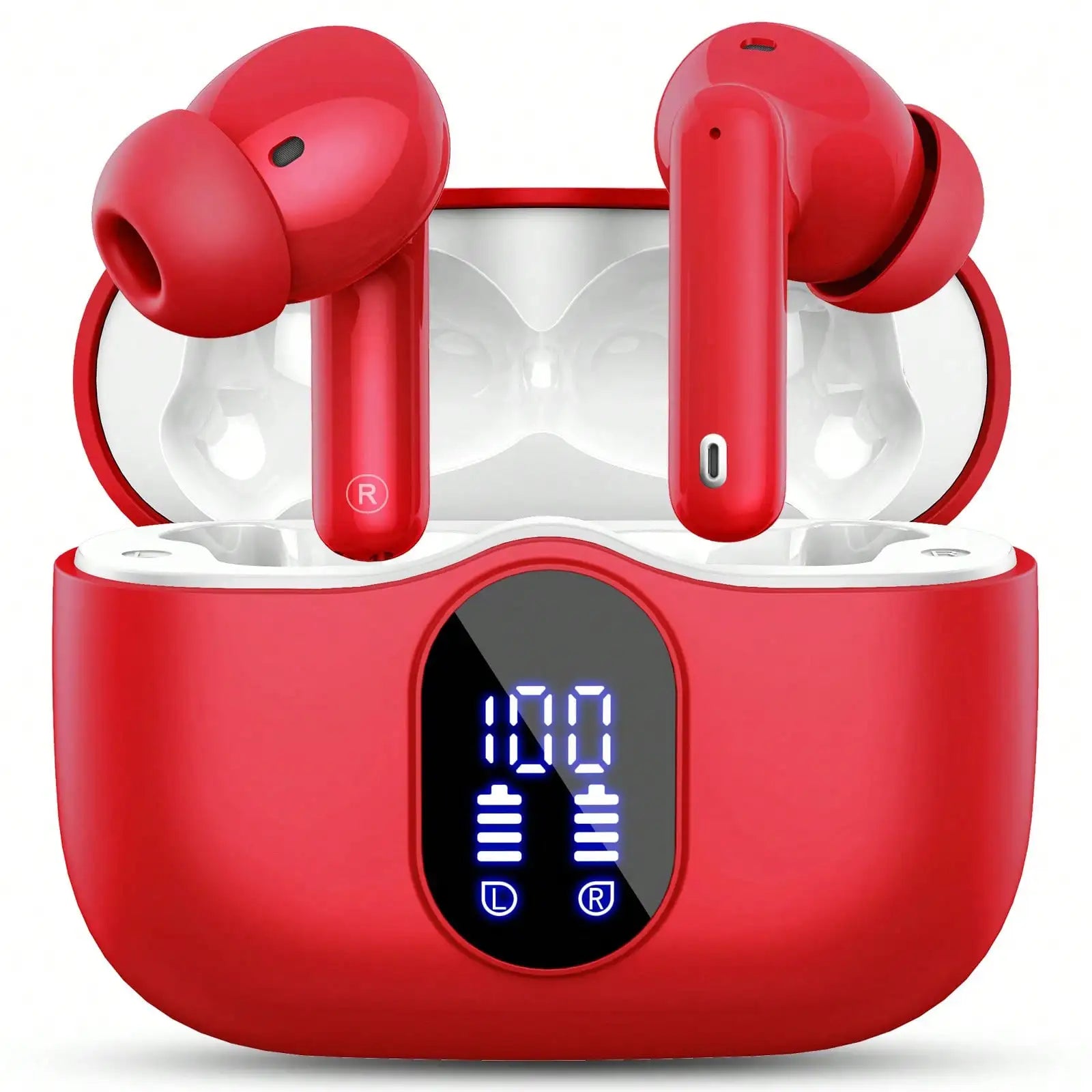 Ordtop Wireless Earbuds, Bluetooth Headphones 48H Playtime Ear Buds With LED Power Display, IPX7 Waterproof Bluetooth 5.4 Earphones In-Ear Earbuds With 4 Mic For Android IOS Cell Phone Laptop, Purple