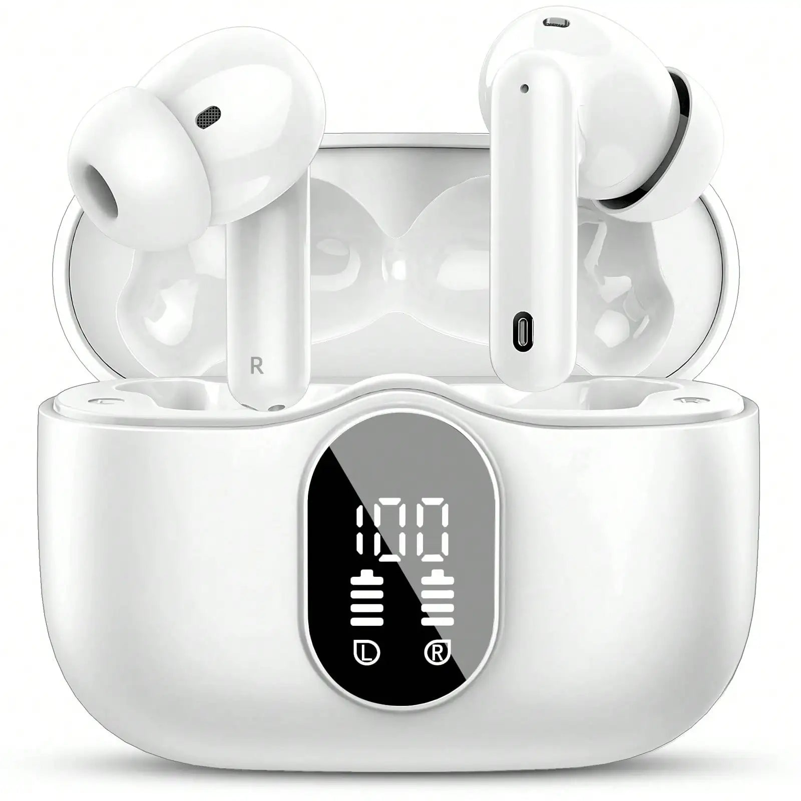 Ordtop Wireless Earbuds, Bluetooth Headphones 48H Playtime Ear Buds With LED Power Display, IPX7 Waterproof Bluetooth 5.4 Earphones In-Ear Earbuds With 4 Mic For Android IOS Cell Phone Laptop, Purple