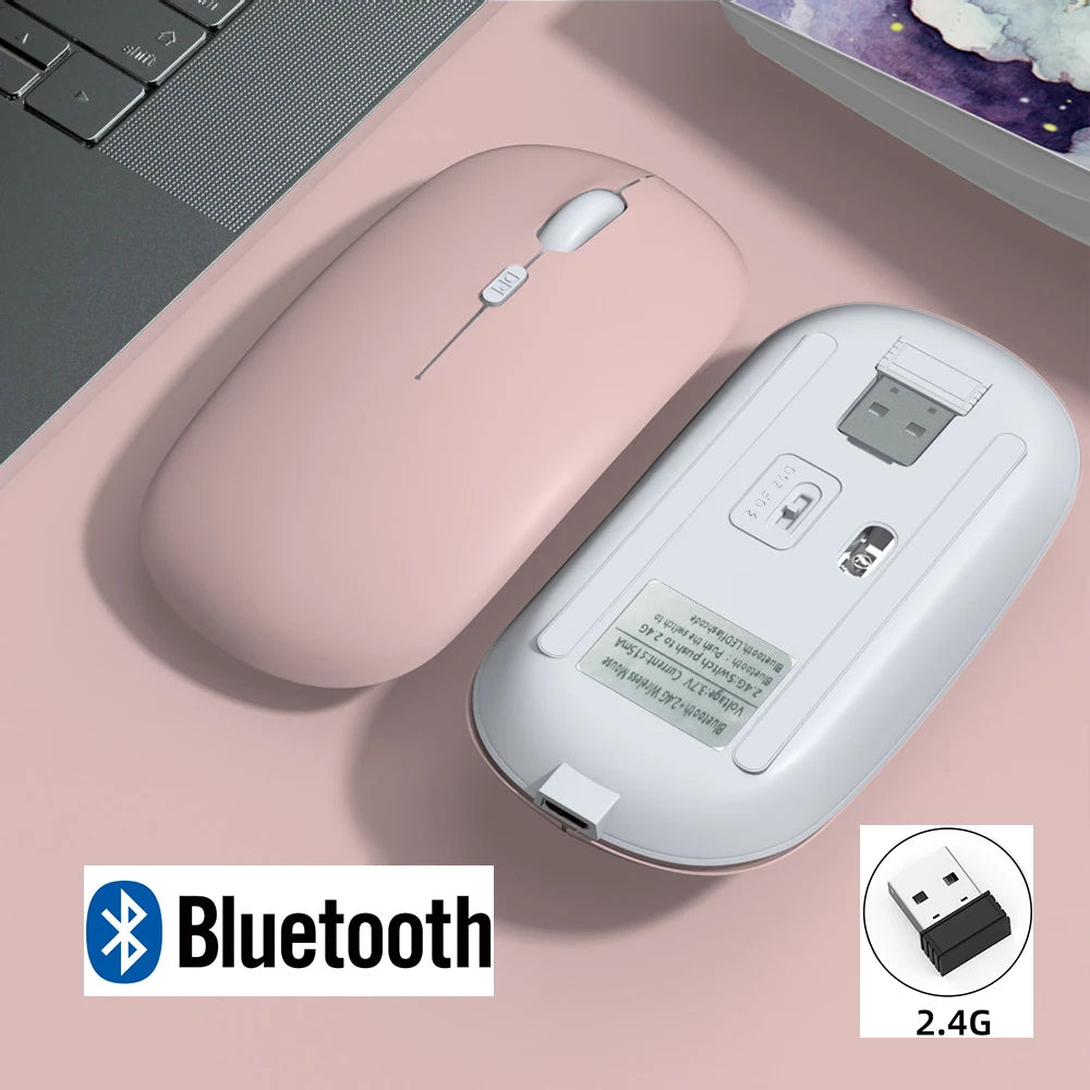 Rechargeable Wireless Bluetooth Mouse For iPad Pro 11 12.9 Air 5 4 2.4G USB Mice For Android Windows Tablet Laptop Notebook PC