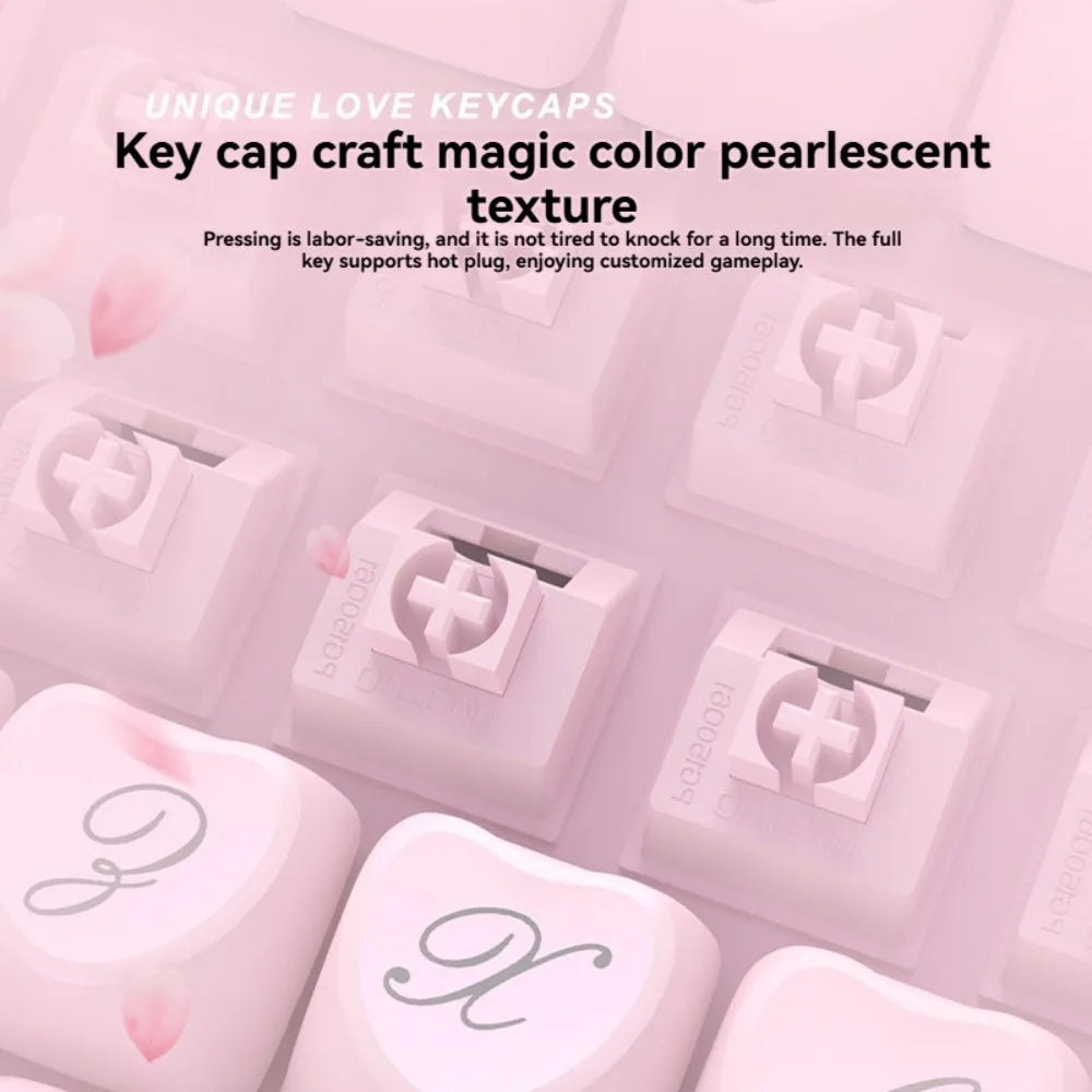 For R102 Pink Mechanical Keyboard  Custom Wireless Hotswap Tri Mode 98/102 Love Keycap Cute Bluetooth 2.4g girl Gaming Keyboard