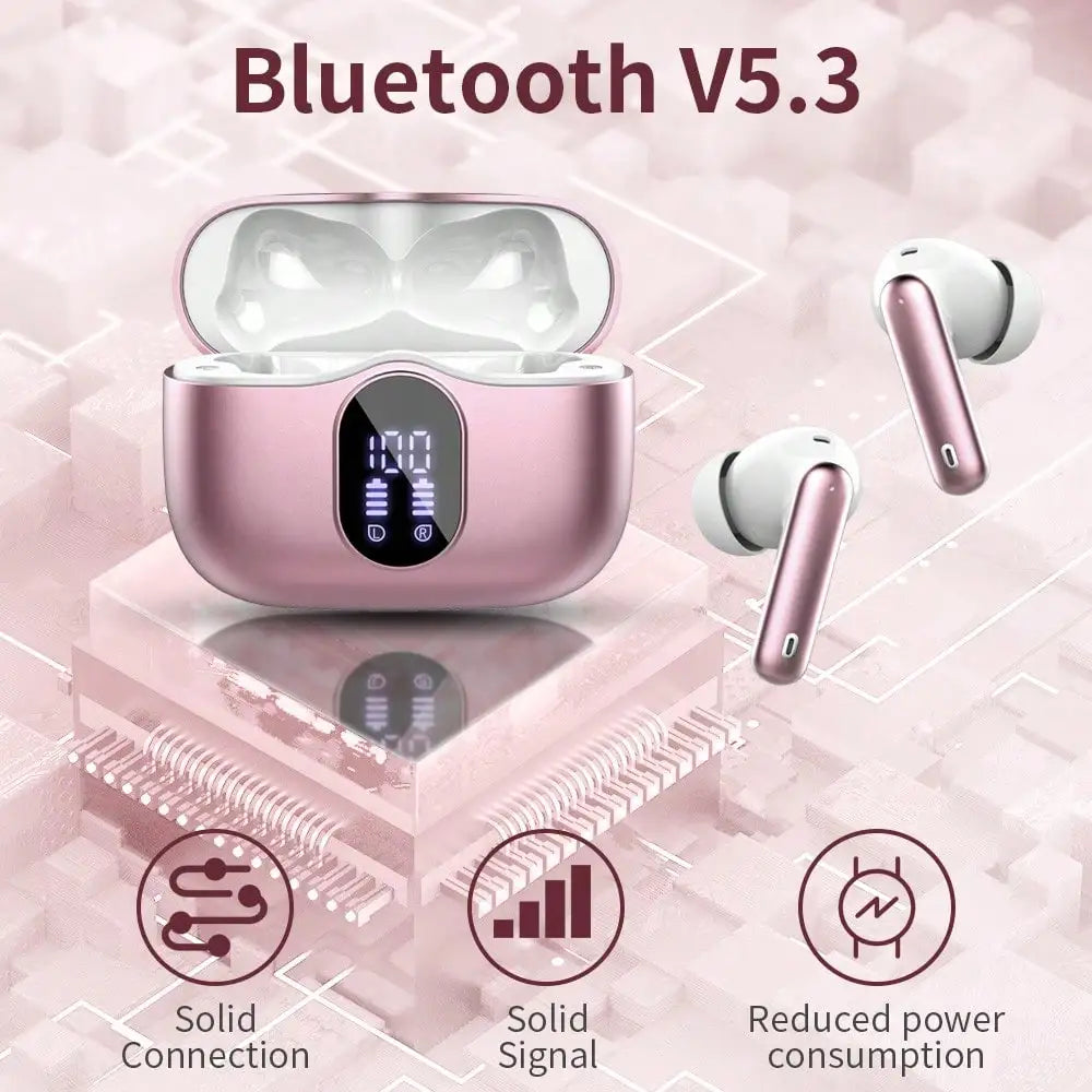 Ordtop Wireless Earbuds, Bluetooth Headphones 48H Playtime Ear Buds With LED Power Display, IPX7 Waterproof Bluetooth 5.4 Earphones In-Ear Earbuds With 4 Mic For Android IOS Cell Phone Laptop, Purple