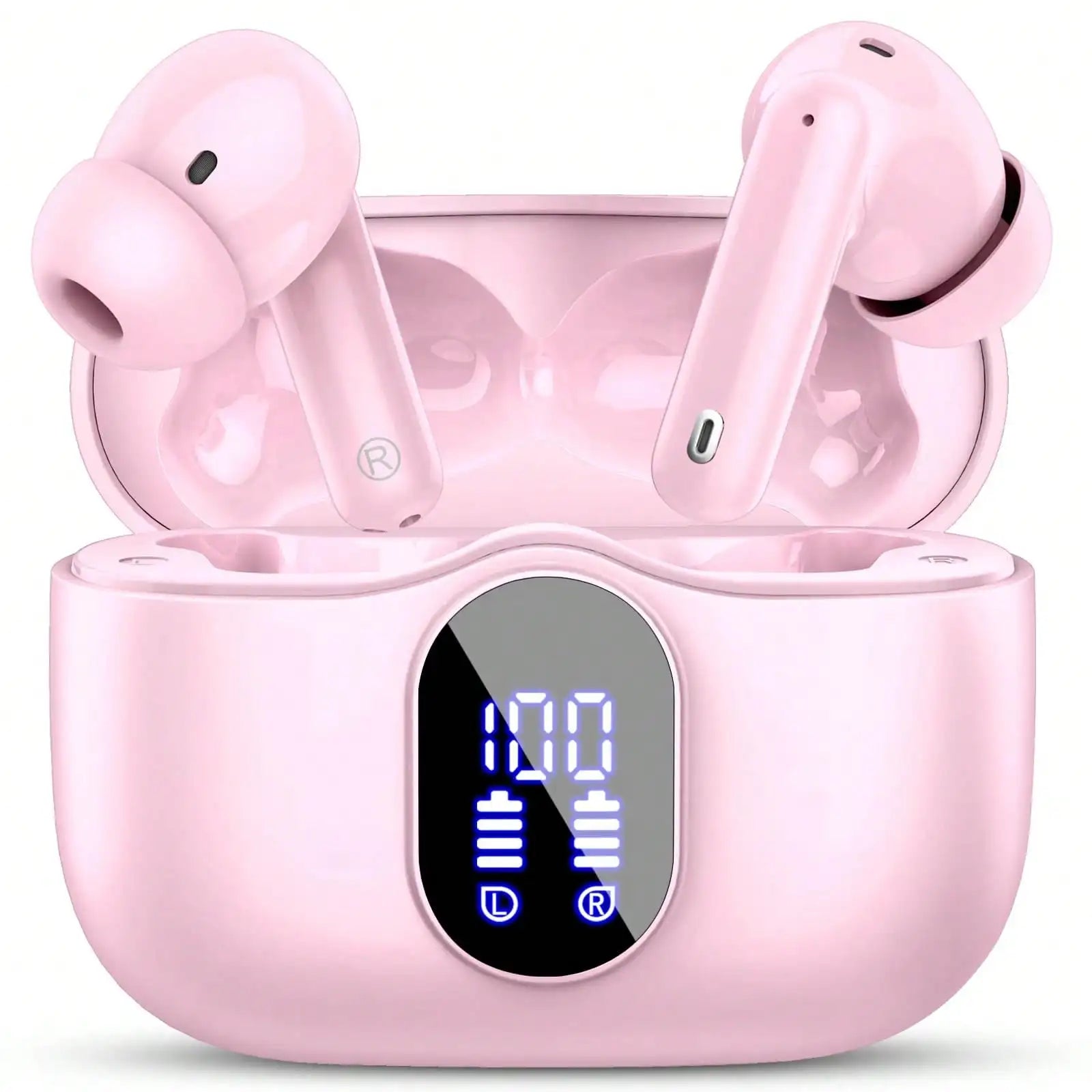 Ordtop Wireless Earbuds, Bluetooth Headphones 48H Playtime Ear Buds With LED Power Display, IPX7 Waterproof Bluetooth 5.4 Earphones In-Ear Earbuds With 4 Mic For Android IOS Cell Phone Laptop, Purple