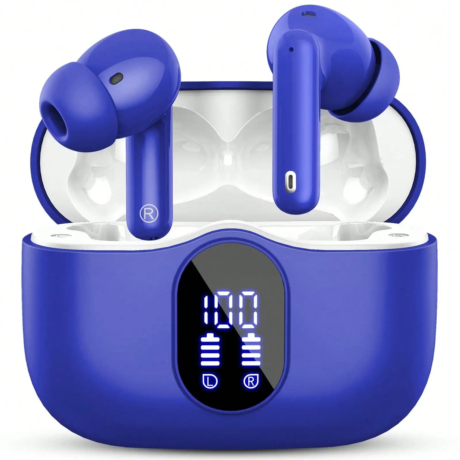 Ordtop Wireless Earbuds, Bluetooth Headphones 48H Playtime Ear Buds With LED Power Display, IPX7 Waterproof Bluetooth 5.4 Earphones In-Ear Earbuds With 4 Mic For Android IOS Cell Phone Laptop, Purple